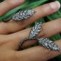 Pave Diamond Leaf Open Ring 925 Silver Double Finger Ring Anniversary Ring Gift.