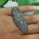 Pave Diamond Long Ring 925 Silver Designer Diamond Ring Wedding Bridal Ring Gift Pave Diamond Long Ring 925 Silver Designer Diamond Ring Wedding Bridal Ring Gift