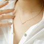 Diamond Bar Necklace Dainty Curved Bar Necklace Solid 14k Gold Wedding Necklace.