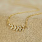 Diamond Pendant Necklace Fern Leaves 14k Solid Gold Workwear Pendant Leaves Gift