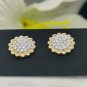 14k Solid Gold Sunflower Stud Earring Natural Diamond Wedding Bridal Earring Set
