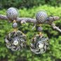 Pave Diamond Flower Drop Earring 14k Gold&925 Silver Diamond Anniversary Gift.