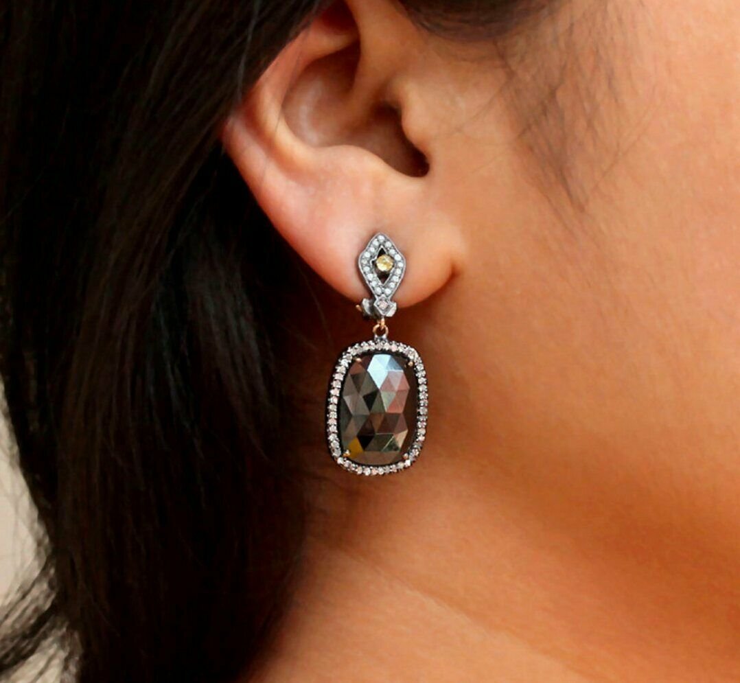 Pave Diamond Dangle Earring 14k Gold&925 Silver Spinel Earring Birthday Gift.