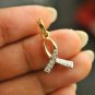 Diamond Awareness Ribbon Charm Pendant 14k Gold Dainty Diamond Ribbon Necklace.