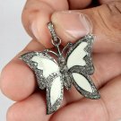 Pave Diamond Butterfly Pendant Enamel Butterfly Charm 925 Sterling Silver Gift.