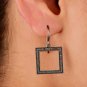 Pave Diamond Square Charm Hook Earring 925 Silver Diamond Minimalist Earring.