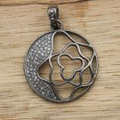 Pave Diamond Flower Design Pendant 925 Silver Diamond Jewelry Graduation Gift.
