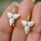 14k Solid Gold Diamond Leaf Ear Wire Bridal Earrings Graduation Jewelry Gift.