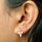 14k Solid Gold Diamond Leaf Ear Wire Bridal Earrings Graduation Jewelry Gift.