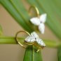 14k Solid Gold Diamond Leaf Ear Wire Bridal Earrings Graduation Jewelry Gift.
