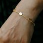 14k Solid Gold Bracelet Heart Charm Bracelet Diamond Flexible Chain Bracelet.