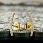 Climber Diamond Earring Studs 14k Solid Gold Curved Bar Diamond Earrings Gift.