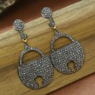 Pave Diamond Lock Earring 925 Silver Diamond Drop Earring Anniversary Gift.