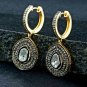 Diamond Hoop Earring Victorian Style 925 Silver Drop Earring Wedding Ear Stud.