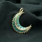 925 Sterling Silver Diamond Crescent Moon Pendant Turquoise Enamel Pendant Gift.