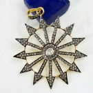 Antique Sunburst Designer Polki Diamond Pendant Rosecut Diamond 925 Silver Charm