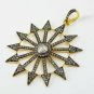Antique Sunburst Designer Polki Diamond Pendant Rosecut Diamond 925 Silver Charm