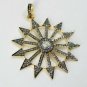 Antique Sunburst Designer Polki Diamond Pendant Rosecut Diamond 925 Silver Charm