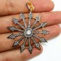 Antique Sunburst Designer Polki Diamond Pendant Rosecut Diamond 925 Silver Charm