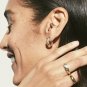 Diamond Croissant Hoop Earring 14k Solid Gold Twisted Dome Open Minimalist Hoop.