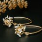 Floral 14k Gold Diamond Drop Dangle Earring Delicate Ear Wire Bridal Jewelry.