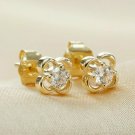 Solitaire Diamond Stud Clover Earring 14k Solid Gold Flower Round Diamond Studs.