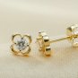 Solitaire Diamond Stud Clover Earring 14k Solid Gold Flower Round Diamond Studs.