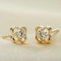 Solitaire Diamond Stud Clover Earring 14k Solid Gold Flower Round Diamond Studs.