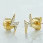 Diamond Lightning Bolt Earring Solid 14k Gold Zigzag Thunder Ear Studs Jewelry.