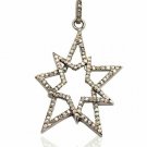 Diamond Double Star Pendant 925 Silver Pave Diamond Star Necklace Birthday Gift. Diamond Double Star Pendant 925 Silver Pave Diamond Star Necklace Birthday Gift.