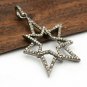 Diamond Double Star Pendant 925 Silver Pave Diamond Star Necklace Birthday Gift.