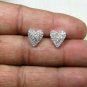 Pave Diamond Heart Stud Earring 925 Silver Diamond Birthday Gift Charm Earring.
