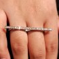 Pave Diamond Two Finger Ring Solid 925 Silver Handmade Fine Jewelry Gift MK45.