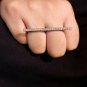 Pave Diamond Two Finger Ring Solid 925 Silver Handmade Fine Jewelry Gift MK45.