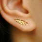 Diamond Fern Earring 14k Gold Diamond Ear Sweep Climber Leaf Nature Jewelry Gift