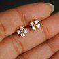 Diamond Cluster Earrings 14k Gold Clover Leaf Bridal Earring Wedding Gift Charm.