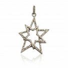 Star Pendant 925 Silver Pave Diamond Star Pendant Double Star Pendant Necklace.