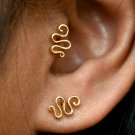14k Gold Curled Snake Earring Solid Gold Lobe Tragus Cartilage Small Earring.