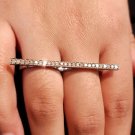 Pave Diamond Two Finger Ring Solid 925 Silver Handmade Fine Ring Jewelry Gift.