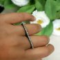 Pave Diamond Two Finger Ring Solid 925 Silver Handmade Fine Ring Jewelry Gift.