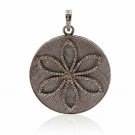 Pave Diamond Flower Pendant 925 Silver Circle Diamond Pendant Valentines Gift.