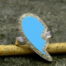 Pave Diamond Ring Blue Enamel Broken Heart Ring 925 Sterling Silver Enamel Ring. Pave Diamond Ring Blue Enamel Broken Heart Ring 925 Sterling Silver Enamel Ring.