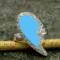 Pave Diamond Ring Blue Enamel Broken Heart Ring 925 Sterling Silver Enamel Ring.