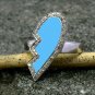 Pave Diamond Ring Blue Enamel Broken Heart Ring 925 Sterling Silver Enamel Ring.