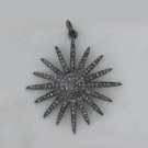 Pave Diamond Starburst Charm Pendant In 925 Sterling Silver Religious Charm.
