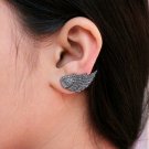 Genuine Pave Diamond Angel Wings Ear Cuff 925 Silver Ear Jacket Stud Earring.