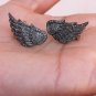 Genuine Pave Diamond Angel Wings Ear Cuff 925 Silver Ear Jacket Stud Earring.