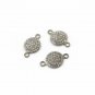 925 Sterling Silver Pave Diamond Round Charm Double Bail Connector Findings Gift