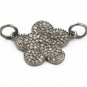 Double Bail Connector Pave Diamond Flower Connector 925 Silver Diamond Pendant.