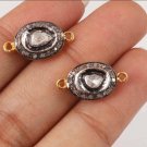 Double Bail Connector Rosecut Diamond Oval Connector 925 Silver Diamond Findings